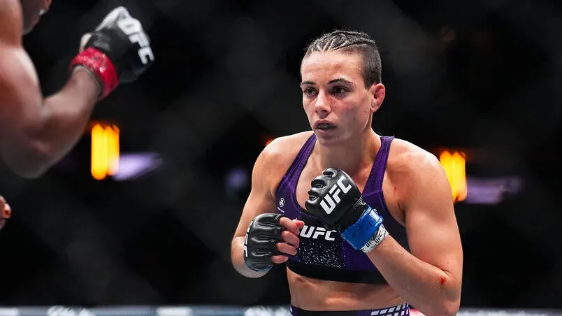 Fatima Kline faces Angela Hill in a featherweight fight during the UFC 322 event at Madison Square Garden on November 15, 2025 in New York City. (Photo by Chris Unger/Zuffa LLC)