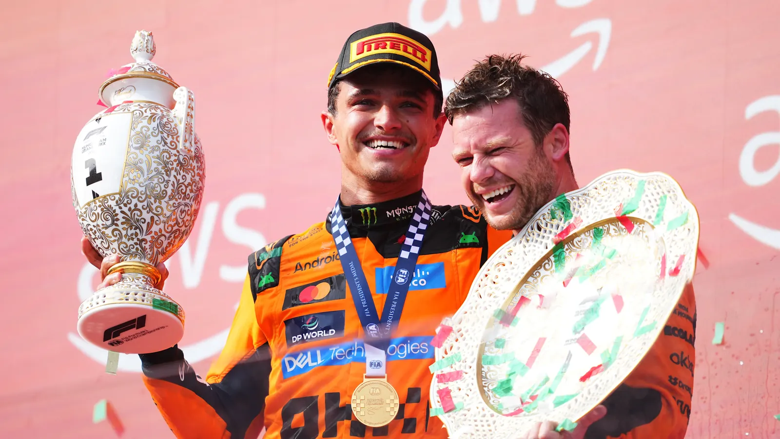 BUDAPEST, HUNGARY - JULY 26: Race winner Lando Norris of Great Britain and McLaren celebrates on