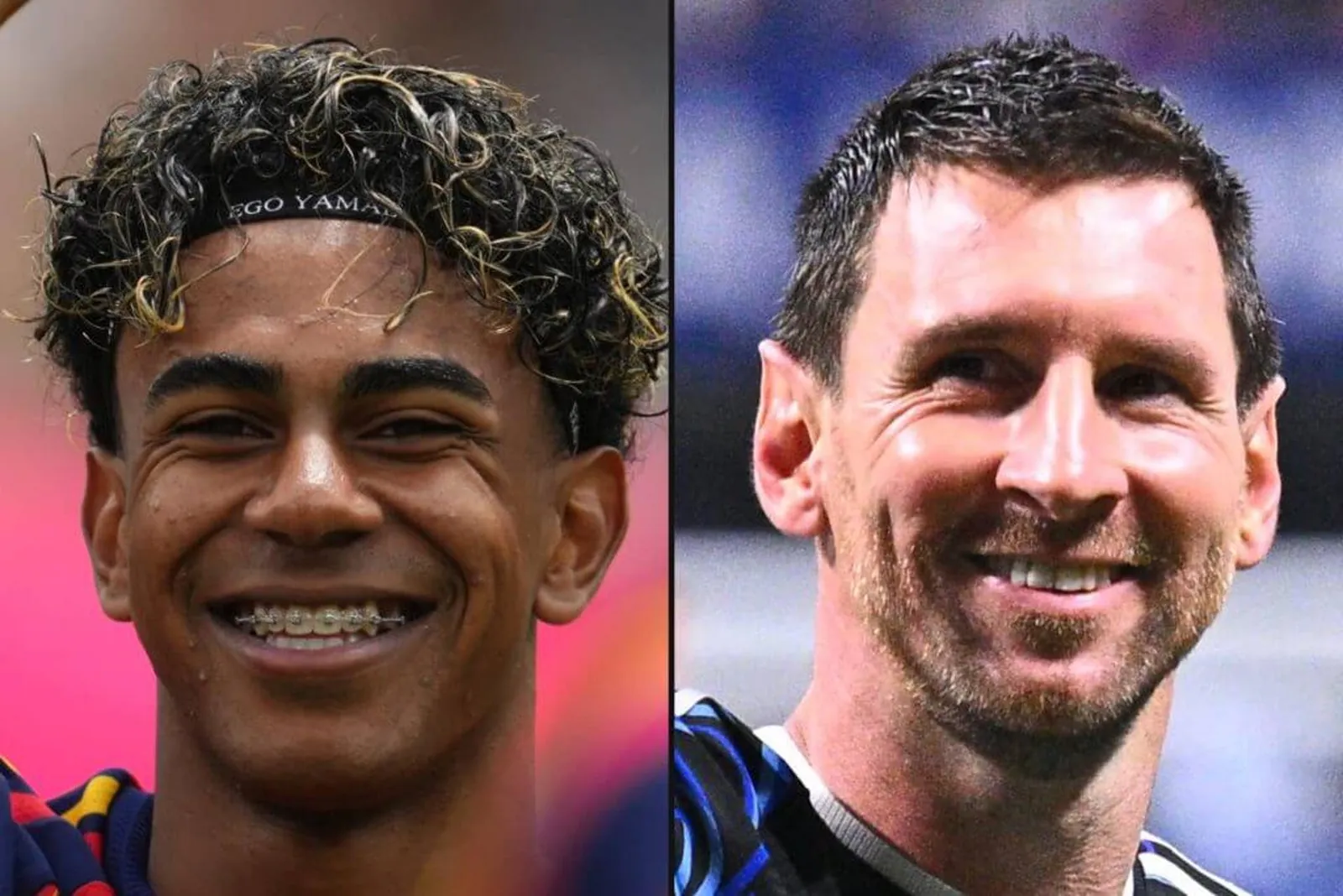 A split images showing Lamine Yamal, left, and Lionel Messi, right