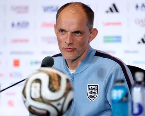 England head coach Thomas Tuchel speaks to media before the World Cup third-place game against France