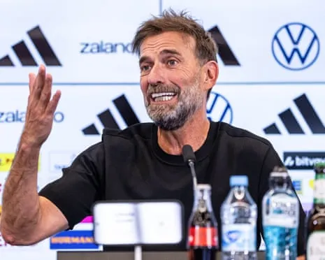Jürgen Klopp talks to the media at his presentation as Germany’s new head coach.