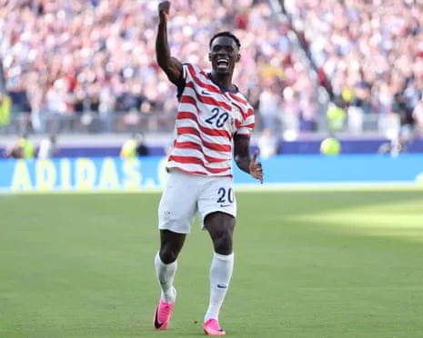 Folarin Balogun celebrates scoring the opening goal for the USA in Santa Clara.